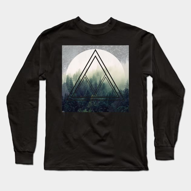 Geometric Misty Forest Long Sleeve T-Shirt by LylaLace Studio